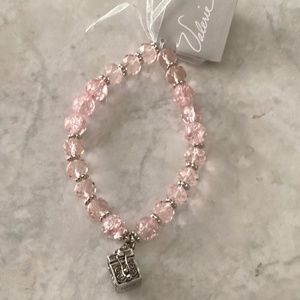 QVC Valerie Parr Hill Pale Pink Diamond Faceted Bead Prayer Box Charm Bracelet